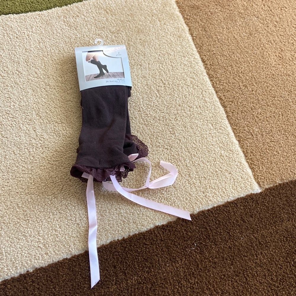 Brown lace lined knee high boot socks